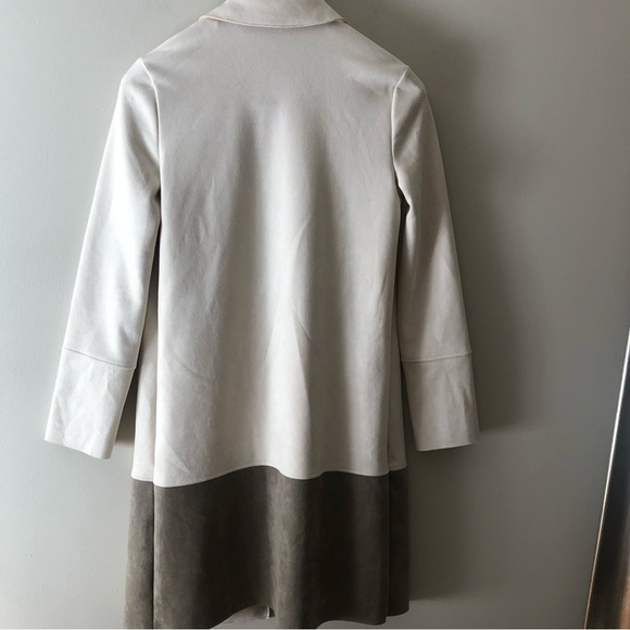 Zara Two-Tone Long Blazer Coat in Cream and Taupe faux suede - Picture 4 of 12